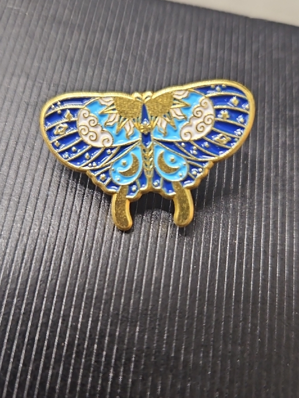 Gold Blue Enamel Moth Pin
